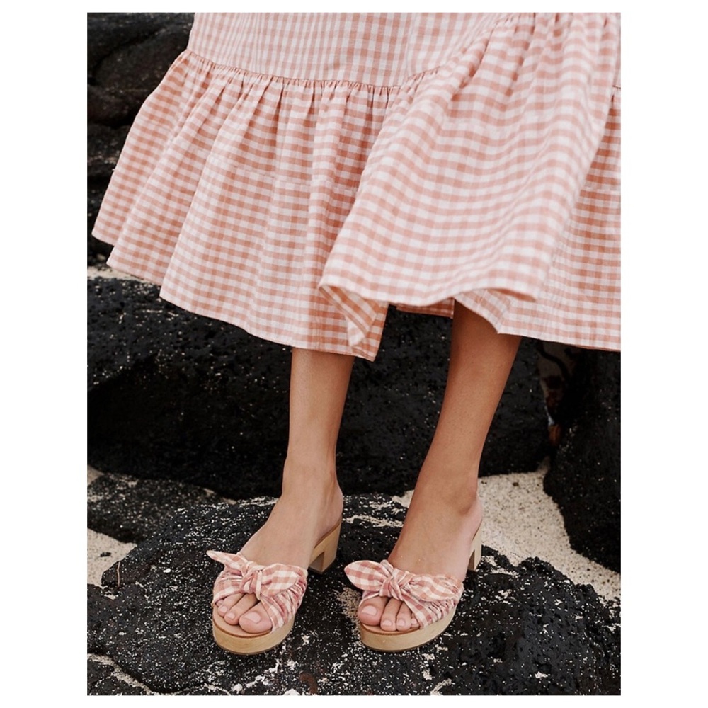 NWOT Anthropologie Loeffler Randall Regina Pink Gingham Linen Cotton Mules 10